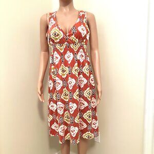 Sleeveless Tank Dress in Coral Color Tribal Pattern